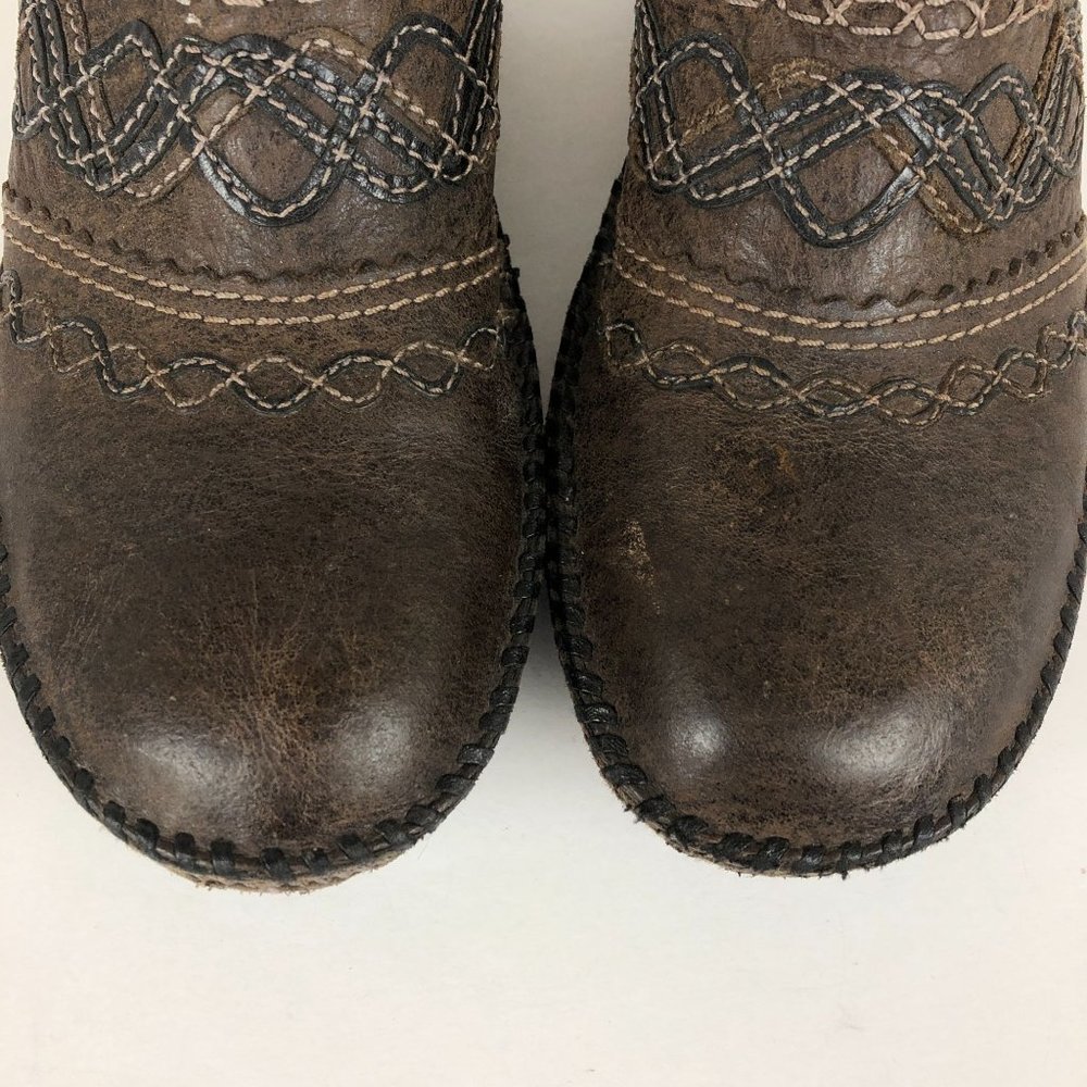 Clarks Artisan Women's Size 8.5M Brown Distressed Leather Slip On Wedge Mules - Picture 5 of 10